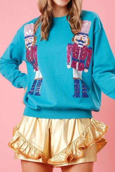 swvws Nutcracker Sequin Round Neck Dropped Shoulder Sweatshirt