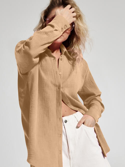 swvws Textured Button Up Long Sleeve Shirt