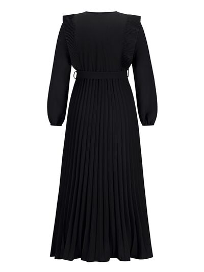 swvws Pleated Surplice Tie Waist Maxi Dress