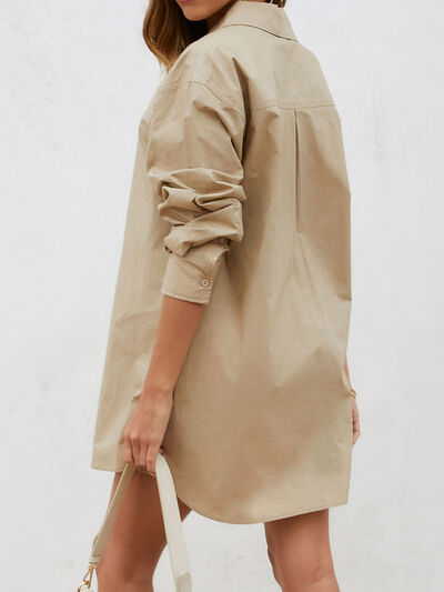 swvws Button Up Long Sleeve Mini Shirt Dress