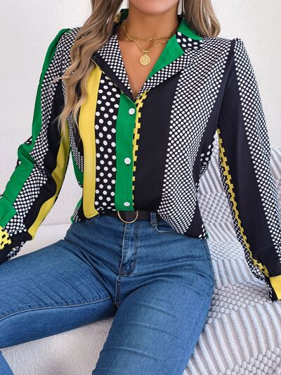 swvws Polka Dot Contrast Long Sleeve Shirt