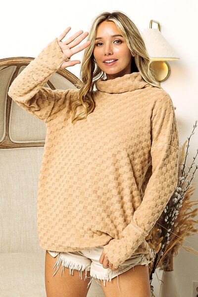 swvws BiBi Checkered Round Neck Thumbhole Long Sleeve Top