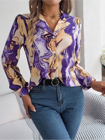 swvws Printed Button Up Long Sleeve Shirt