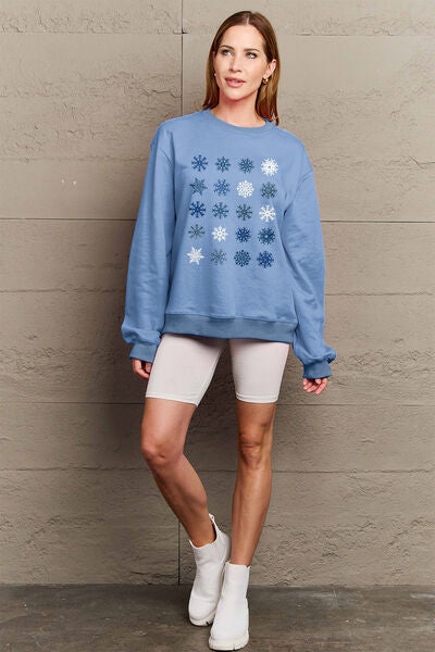 swvws Simply Love Full Size Snowflakes Round Neck Sweatshirt