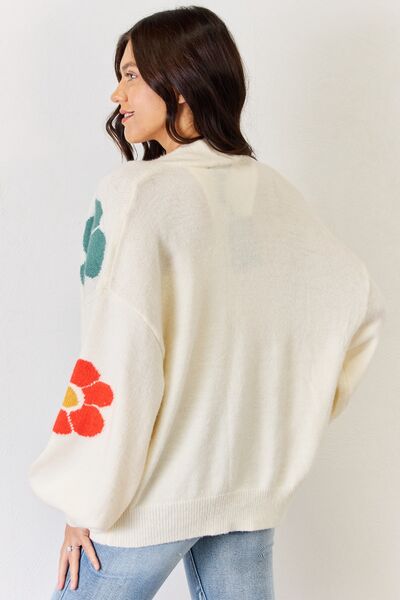 swvws J.NNA Open Front Flower Pattern Long Sleeve Sweater Cardigan