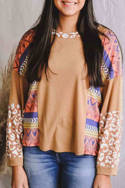 swvws Printed Round Neck Long Sleeve T-Shirt