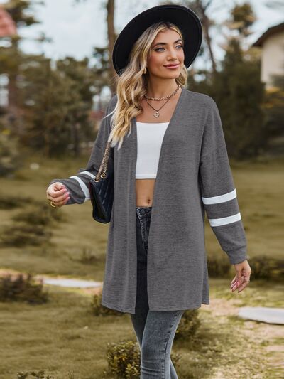 swvws Striped Open Front Dropped Shoulder Cardigan