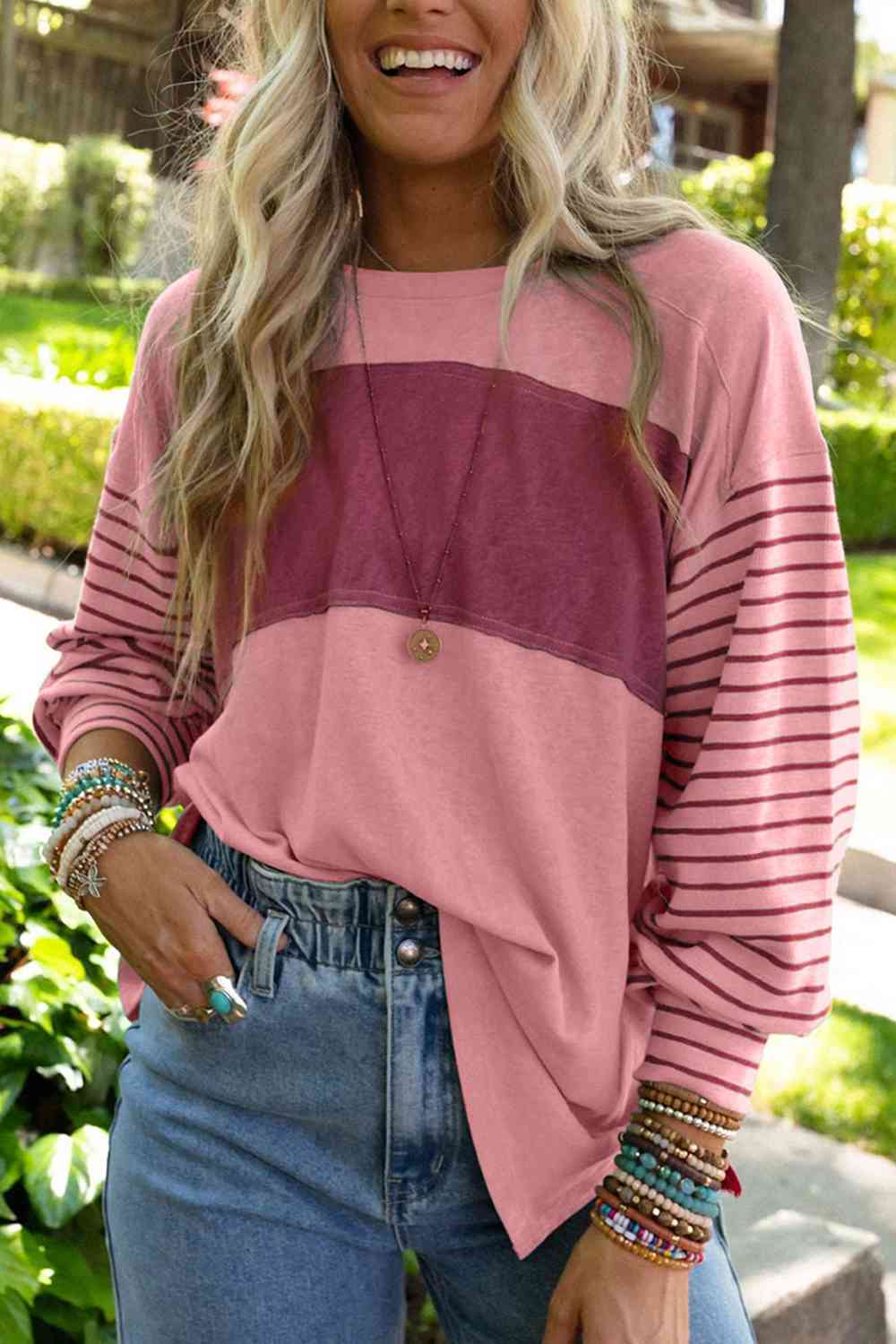 swvws Striped Round Neck Long Sleeve T-Shirt