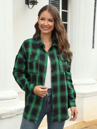 swvws Plaid Button Up Pocketed Shirt