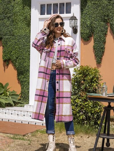 swvws Plaid Button Up Dropped Shoulder Coat