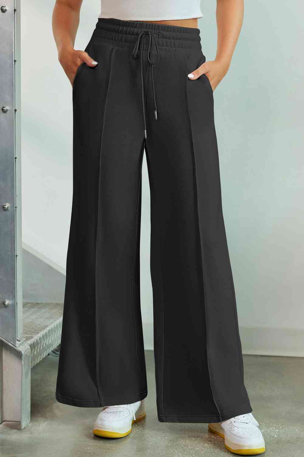 swvws Drawstring Wide Leg Pants with Pockets