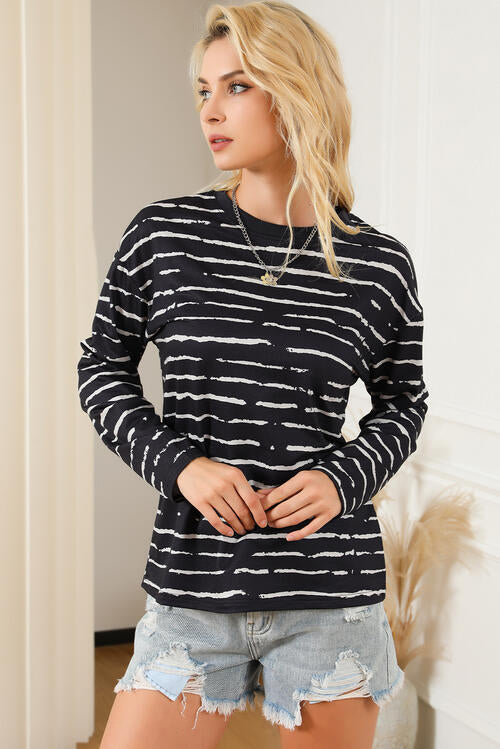 swvws Striped Round Neck Long Sleeve T-Shirt