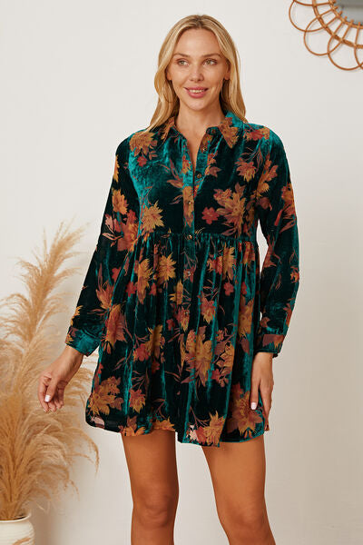 swvws Floral Button Up Collared Neck Shirt Dress