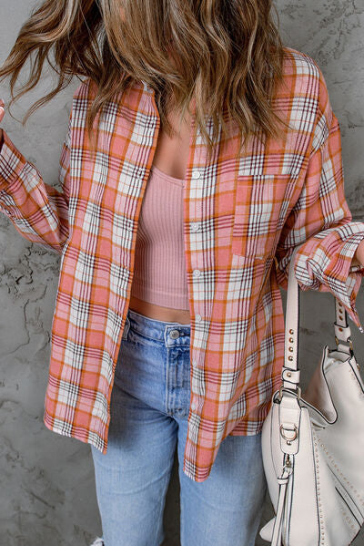 swvws Plaid Pocketed Dropped Shoulder Shirt