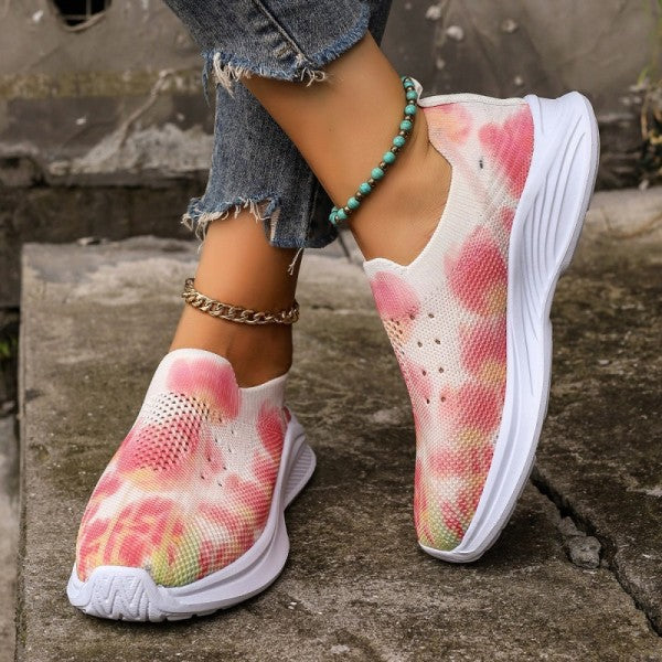 swvws - Pink Casual Sportswear Daily Patchwork Tie-dye Round Mesh Breathable Comfortable Out Door Shoes