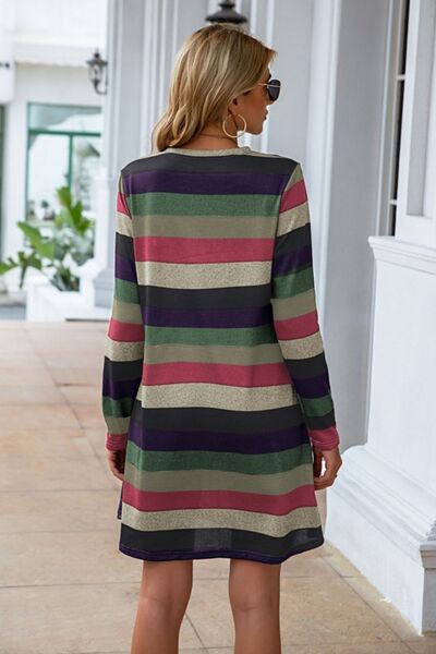 swvws Striped Round Neck Long Sleeve Dress