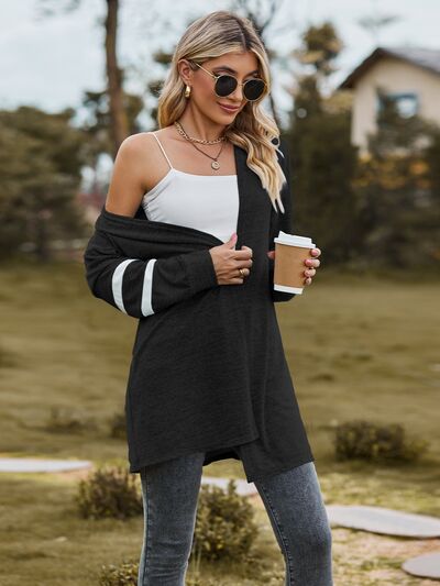 swvws Striped Open Front Dropped Shoulder Cardigan