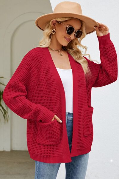 swvws Open Front Raglan Sleeve Pocketed Cardigan