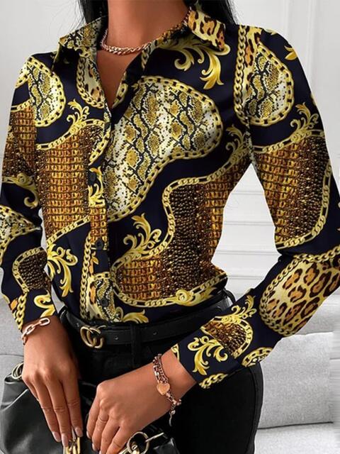 swvws Printed Collared Neck Long Sleeve Shirt