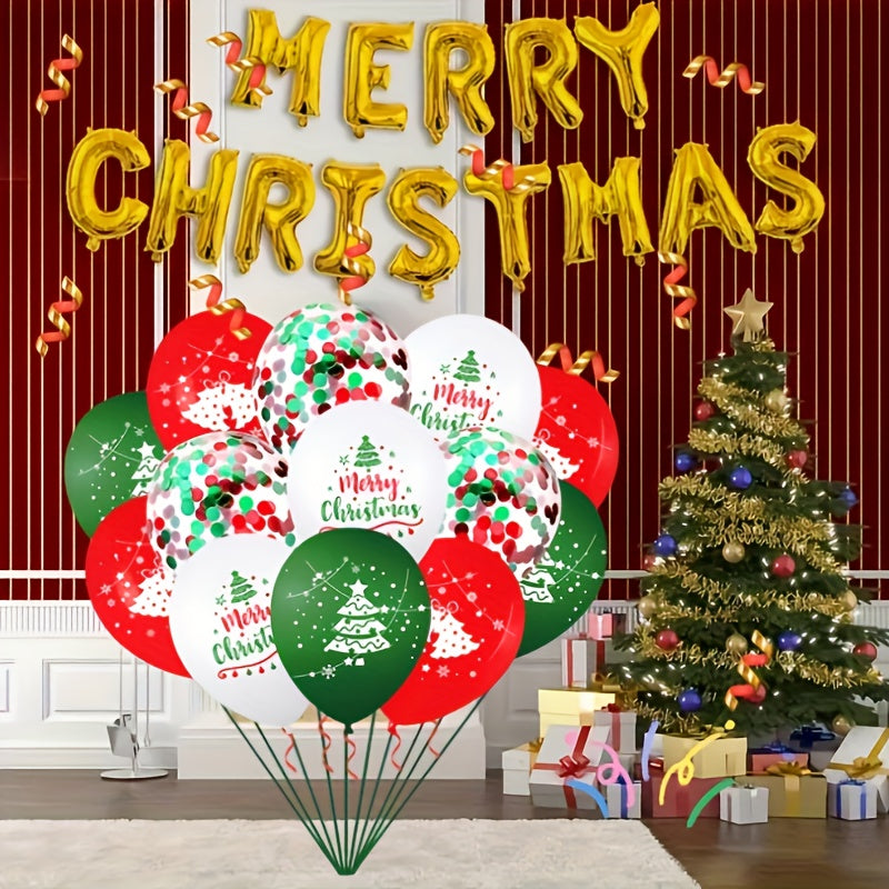 16pcs Merry Christmas Balloon Glitter Set -12 Inch Christmas Decoration Balloons - Dress Up Your New Year Party!