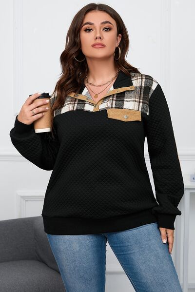 swvws Plus Size Waffle-Knit Collared Neck Sweatshirt