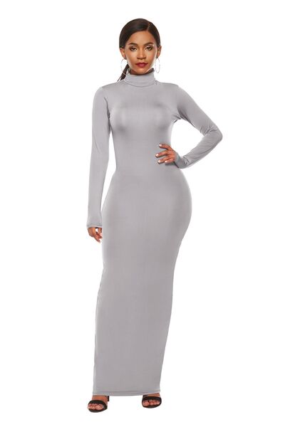 swvws Mock Neck Long Sleeve Maxi Slim Dress