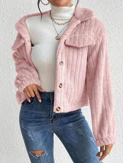 swvws Fuzzy Button Up Collared Neck Jacket