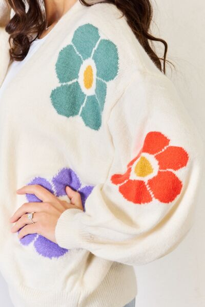 swvws J.NNA Open Front Flower Pattern Long Sleeve Sweater Cardigan