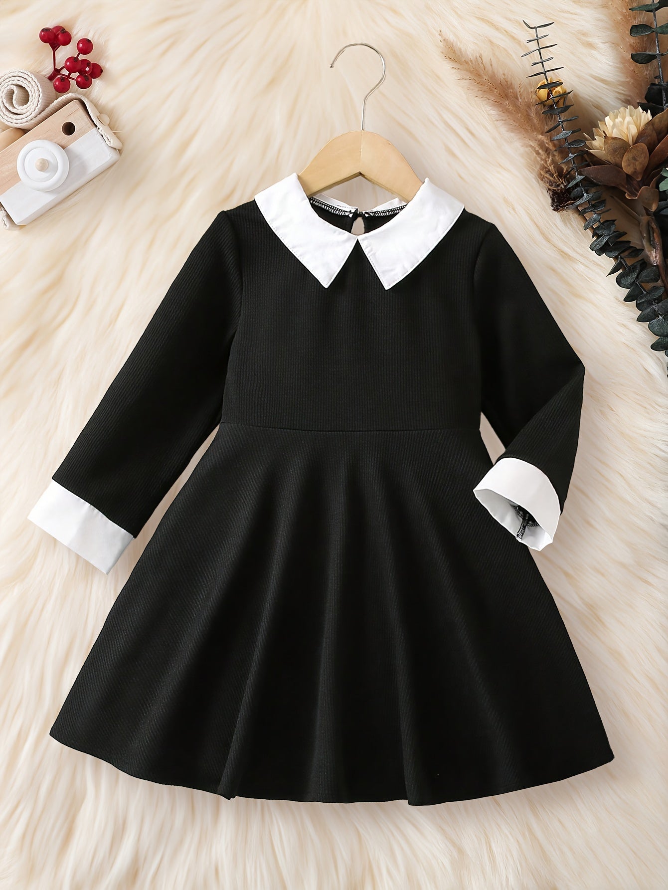 Adorable Toddler Girl's Long Sleeve Splicing Collar Dress - Casual, Preppy Style, Perfect for Spring, Fall, and Christmas Gift Giving - Soft, Comfortable, and Stylish