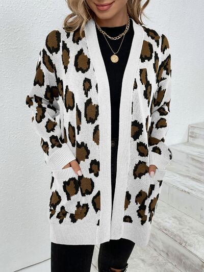 swvws Leopard Open Front Dropped Shoulder Cardigan