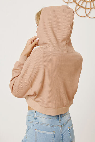 swvws Waffle-Knit Drawstring Zip Up Hoodie