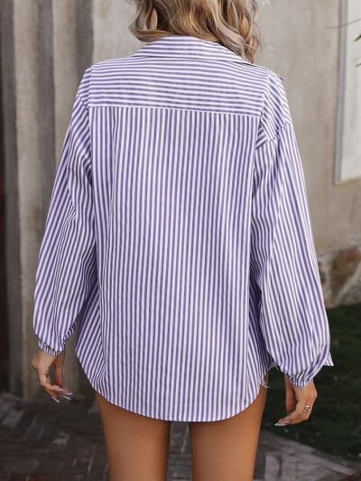 swvws Striped Pocketed Button Up Long Sleeve Shirt