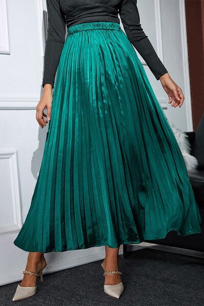 swvws Pleated Elastic Waist Midi Skirt