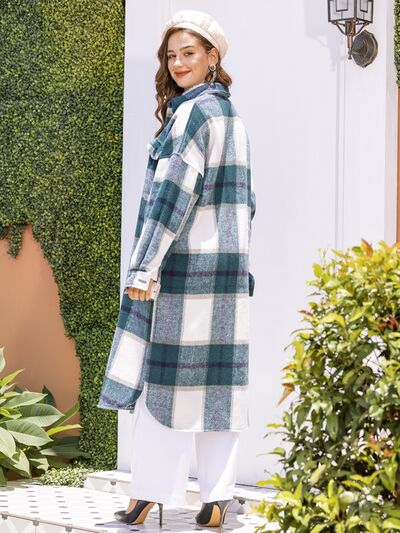 swvws Plaid Button Up Dropped Shoulder Coat