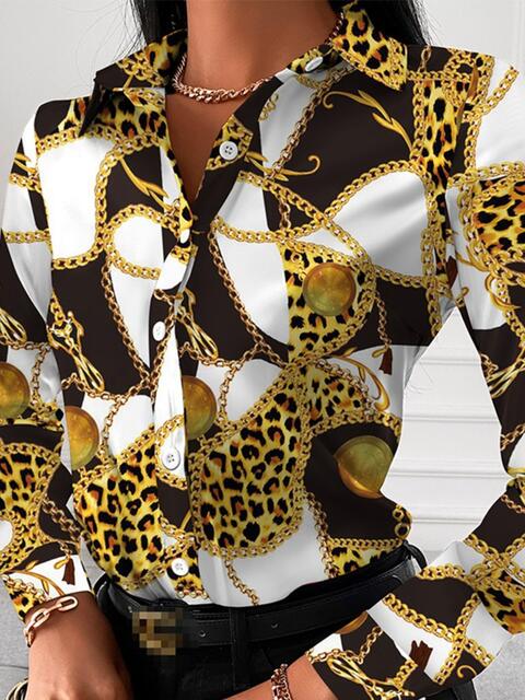 swvws Printed Collared Neck Long Sleeve Shirt