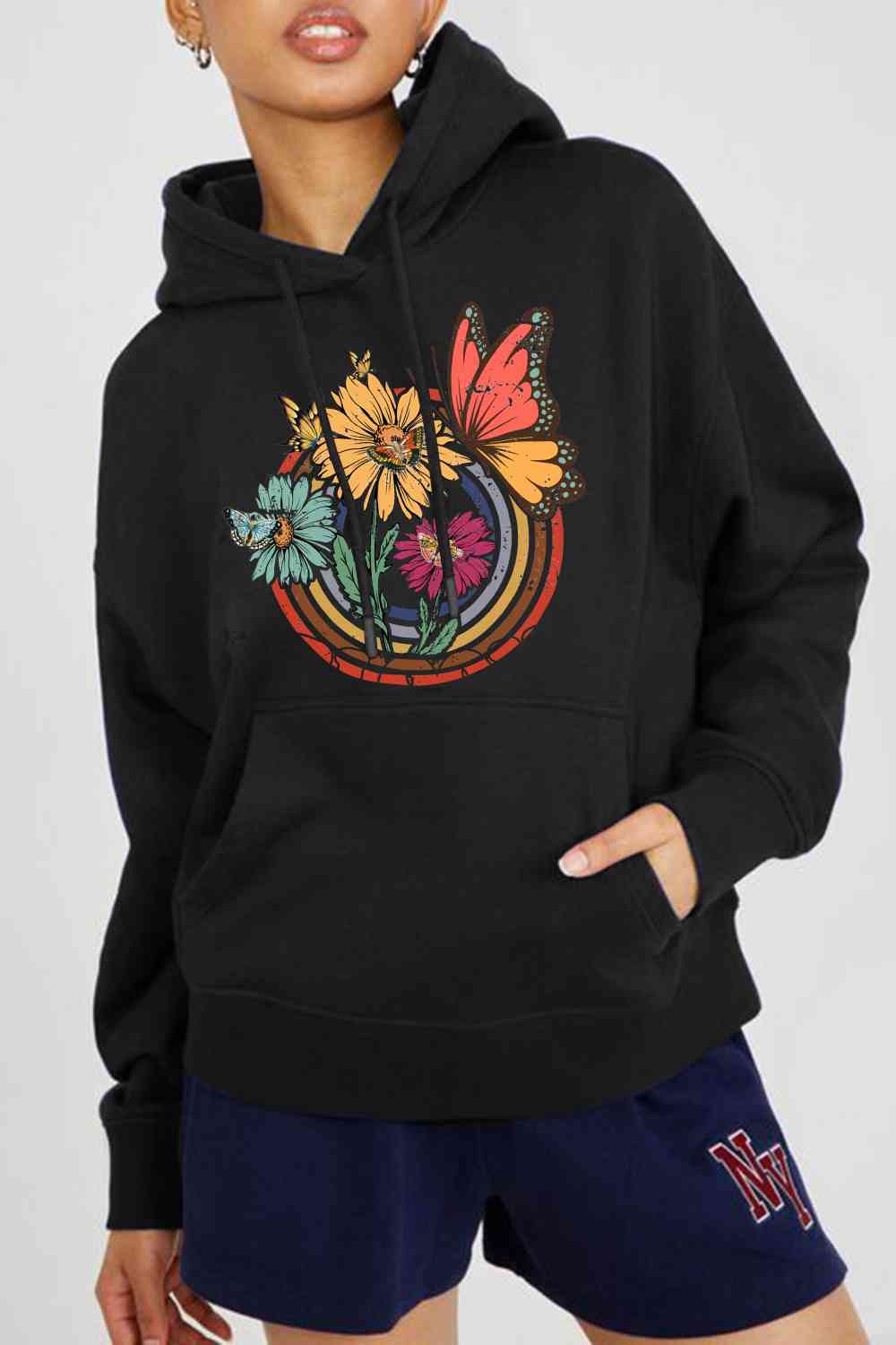 swvws Simply Love Simply Love Full Size Butterfly and Flower Graphic Hoodie