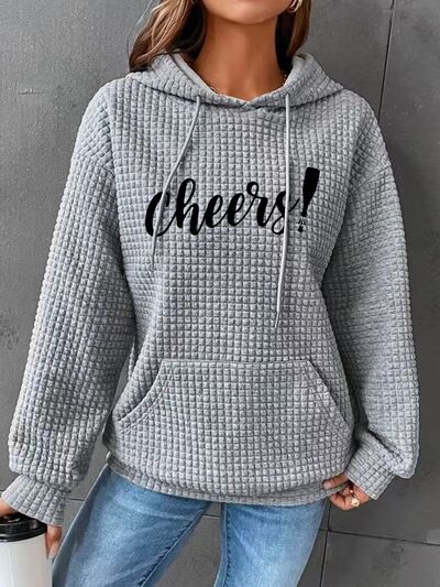 swvws Full Size CHEERS Waffle-Knit Drawstring Hoodie