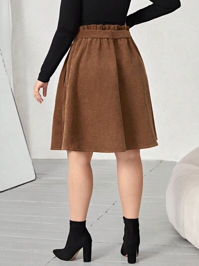 swvws Plus Size Tied Decorative Button Paperbag Waist Skirt