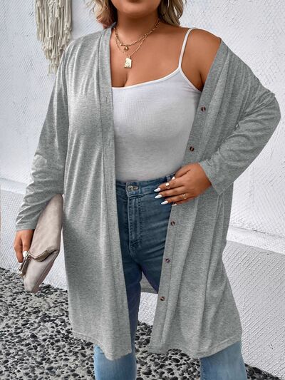 swvws Plus Size Button Up Long Sleeve Cardigan