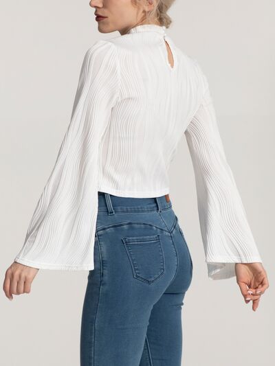 swvws Mock Neck Flare Sleeve Blouse