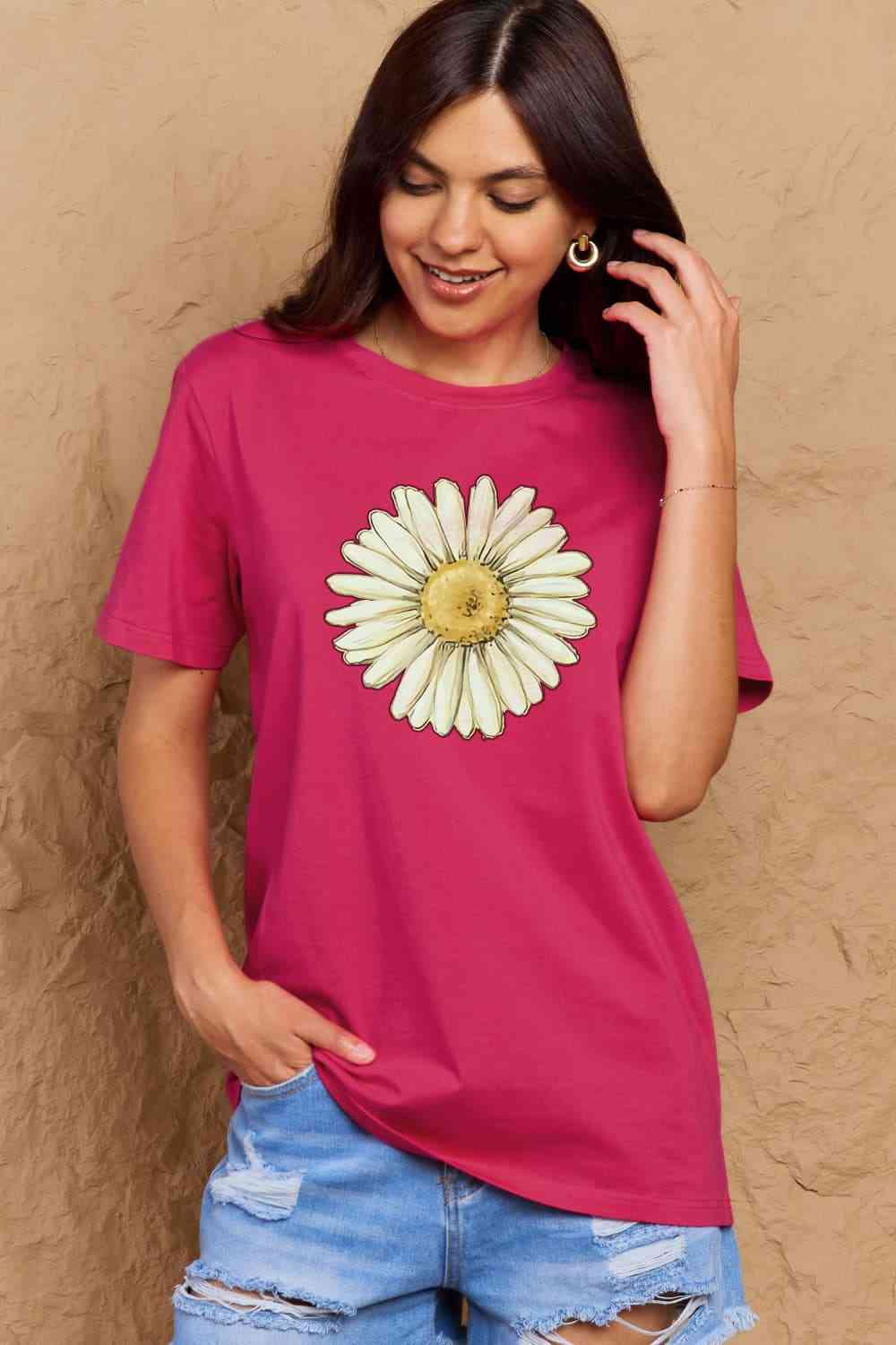 swvws Simply Love Full Size FLOWER Graphic Cotton Tee