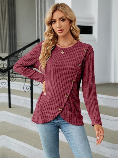 swvws Round Neck Long Sleeve Blouse