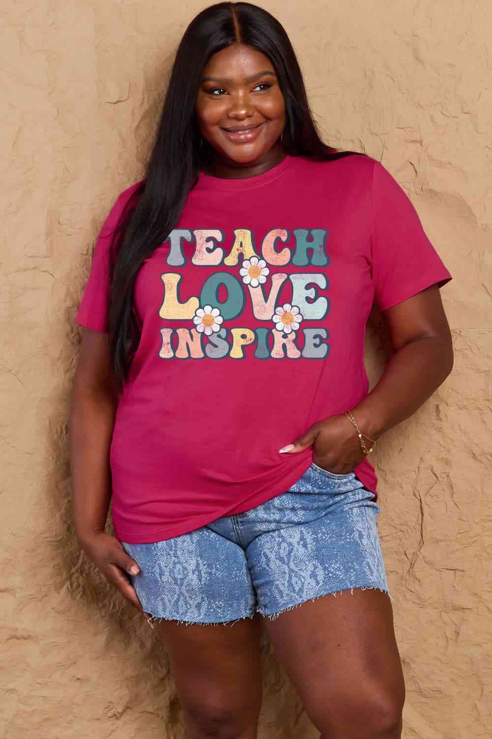 swvws Simply Love Full Size TEACH LOVE INSPIRE Graphic Cotton T-Shirt