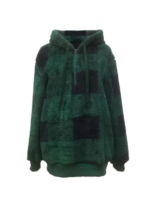 swvws Plaid Half Zip Drawstring Hoodie