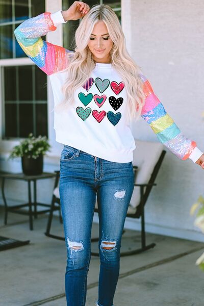 swvws Heart Graphic Sequin Long Sleeve Sweatshirt