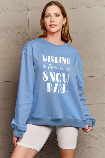 swvws Simply Love Full Size WISHING FOR A SNOW DAY Round Neck Sweatshirt