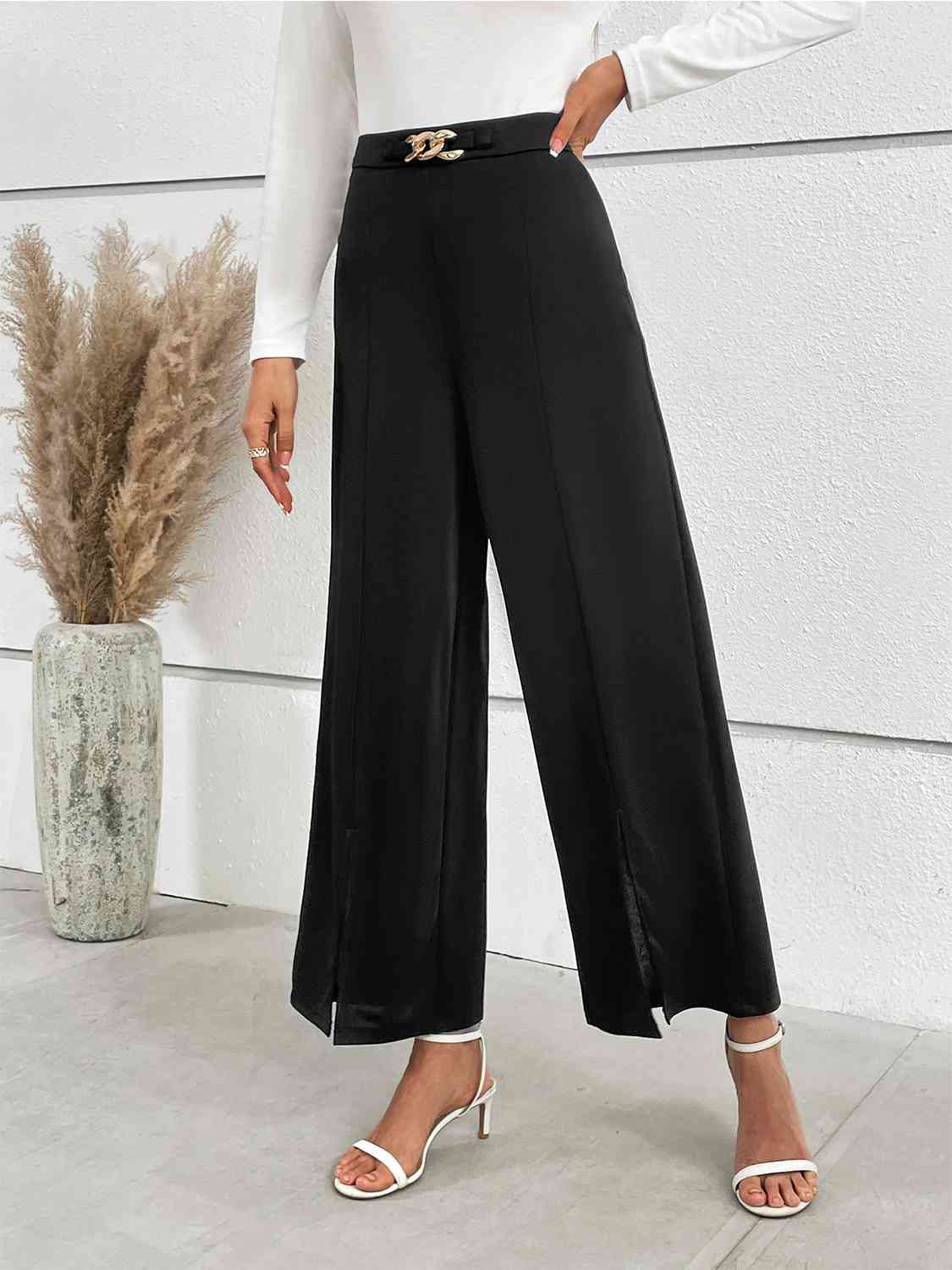 swvws Chain Detail Slit Straight Pants