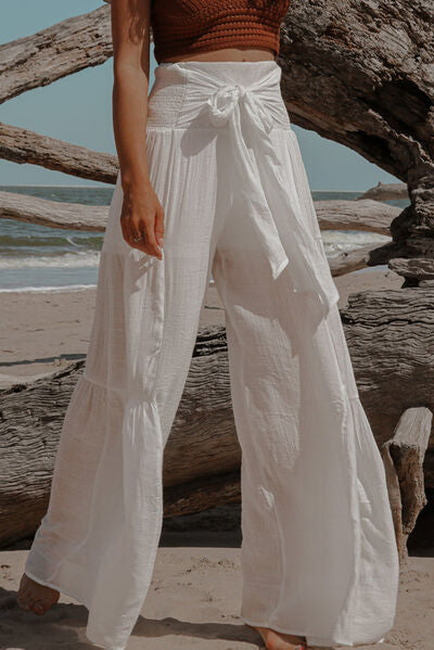 swvws Smocked Tied Wide Leg Pants