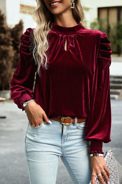 swvws Mock Neck Puff Sleeve Blouse