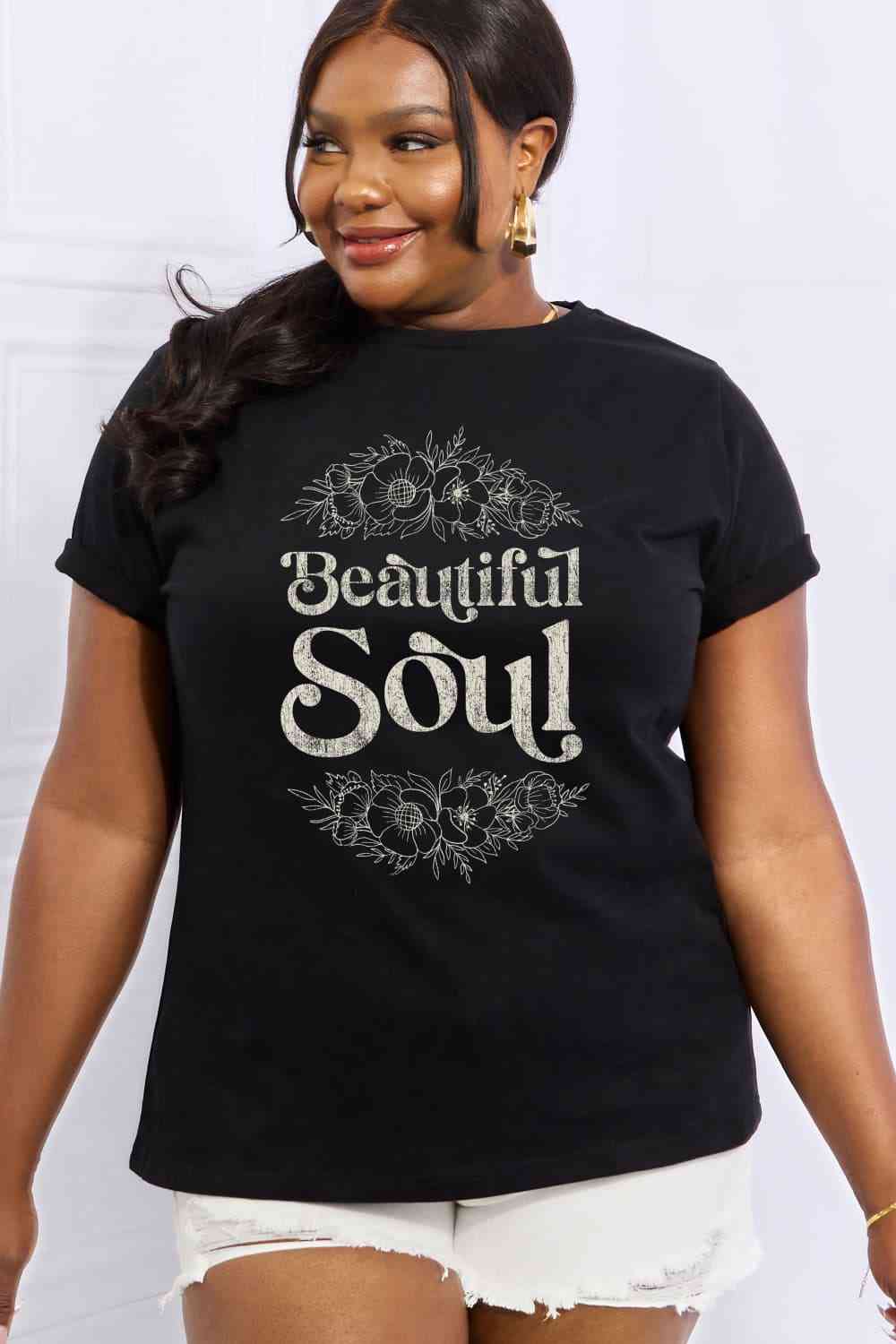 swvws Simply Love Full Size BEAUTIFUL SOUL Graphic Cotton Tee